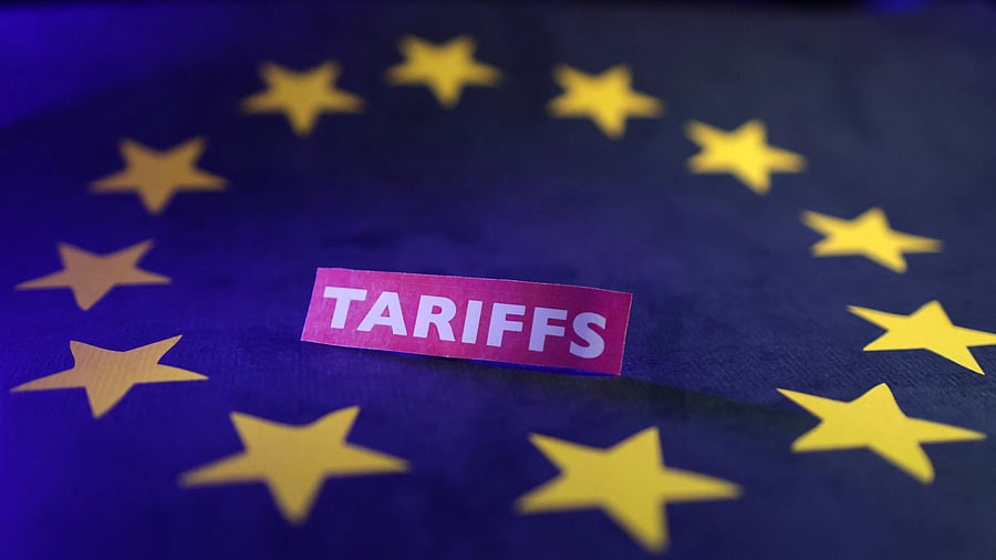<div class="paragraphs"><p>A European Union flag and a "tariffs" label are seen in this illustration.</p></div>