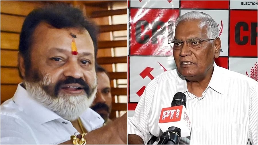 <div class="paragraphs"><p>BJP's Suresh Gopi(L), CPI's D Raja</p></div>