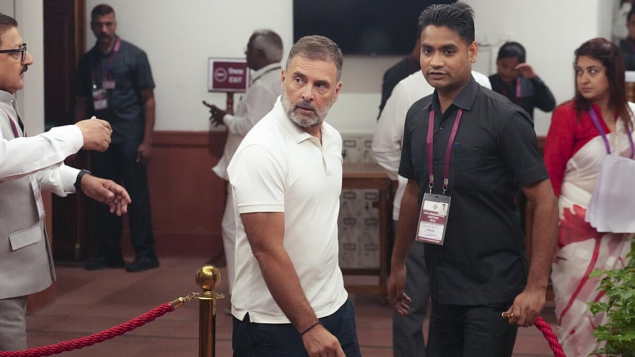 <div class="paragraphs"><p>LoP in the Lok Sabha and Congress leader Rahul Gandhi during voting in the Vice-Presidential elections.</p></div>