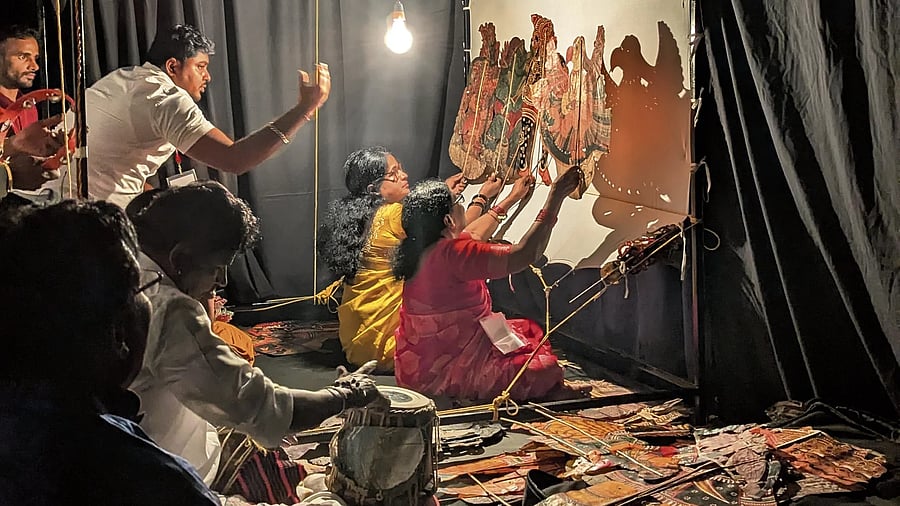 A past performance of Togalu Gombeyata by Gunduraju and his family.