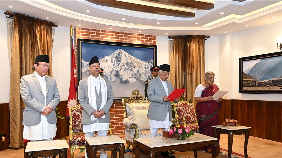 <div class="paragraphs"><p>Nepal's President Ramchandra Paudel administers Sushila Karki oath as Nepal's interim prime minister, in Kathmandu.</p></div>