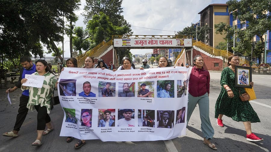 <div class="paragraphs"><p>Family members of those killed in firing by security forces hold a protest outside Nepal Army Headquarters, in Kathmandu, Nepal, Friday, Sept. 12, 2025.</p></div>