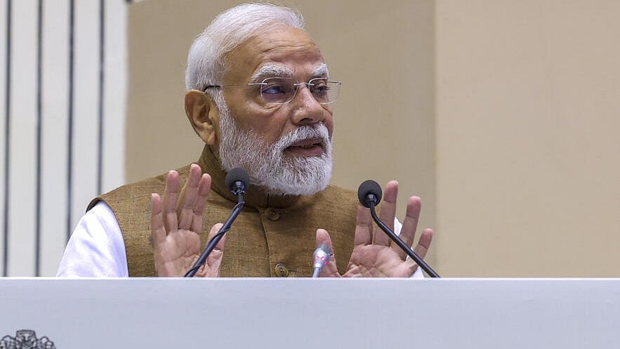 <div class="paragraphs"><p>In this image received on Sept. 12, 2025, Prime Minister Narendra Modi addresses International Conference on Gyan Bharatam, in New Delhi.</p></div>