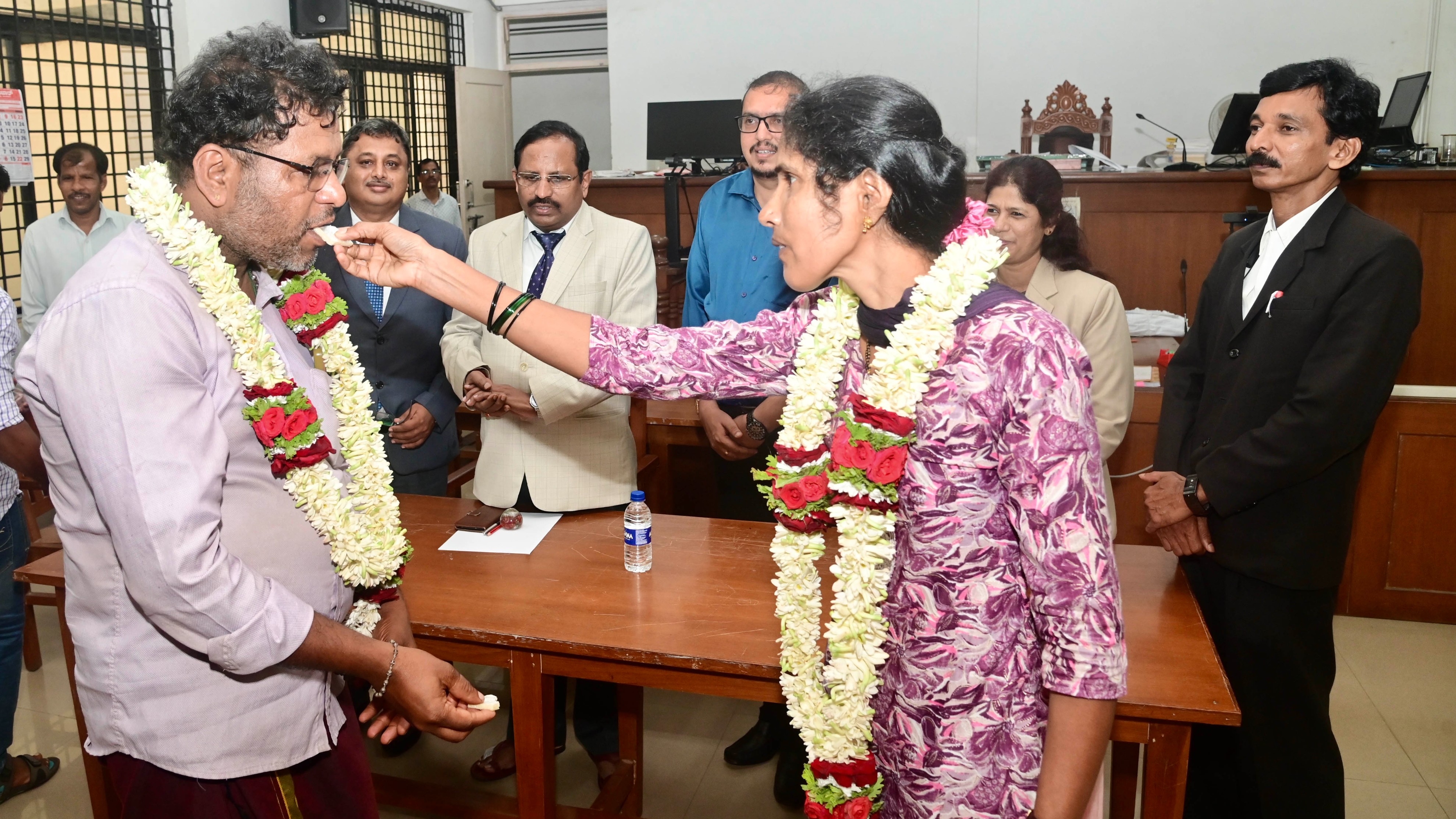 <div class="paragraphs"><p>Harish Salian and Shashikala who had sought divorce were reunited during Lok Adalat held at district court in Mangaluru on Saturday. </p></div>