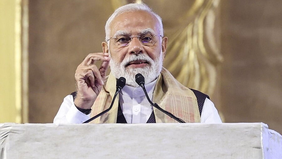 <div class="paragraphs"><p>Prime Minister Narendra Modi addresses the gathering during a tribute ceremony organised on the birth centenary of legendary singer and Bharat Ratna awardee Bhupen Hazarika, in Guwahati, Assam.</p></div>