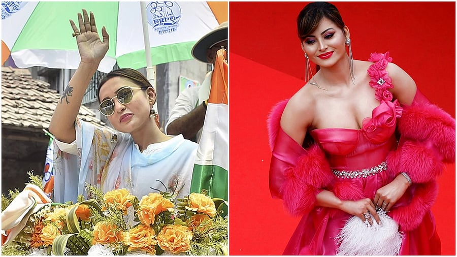 <div class="paragraphs"><p>Ex-TMC MP Mimi Chakraborty (L), actor Urvashi Rautela.</p></div>