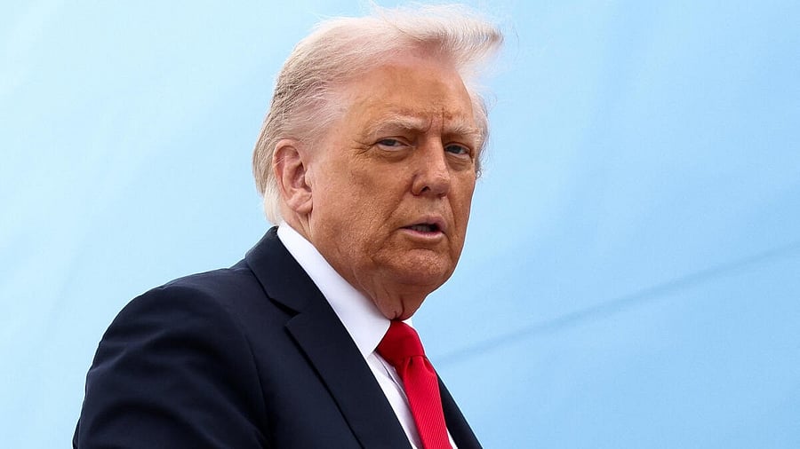 <div class="paragraphs"><p>US President Donald Trump boards Air Force One as he departs for a state visit to Britain, at Joint Base Andrews, Maryland, US.</p></div>