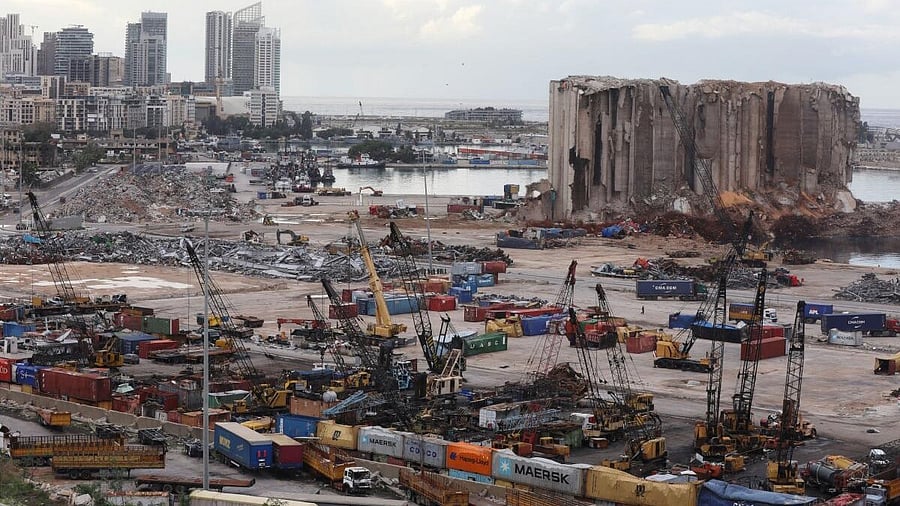 <div class="paragraphs"><p>A view shows the site of the August explosion at Beirut port.</p></div>