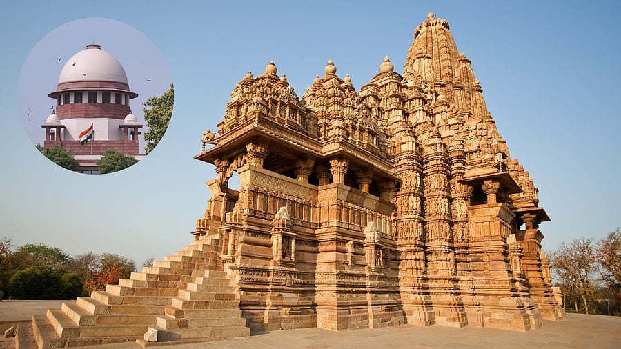 <div class="paragraphs"><p>Representative image of a temple in the Khajuraho temple complex, Supreme Court of India (inset)&nbsp;</p></div>