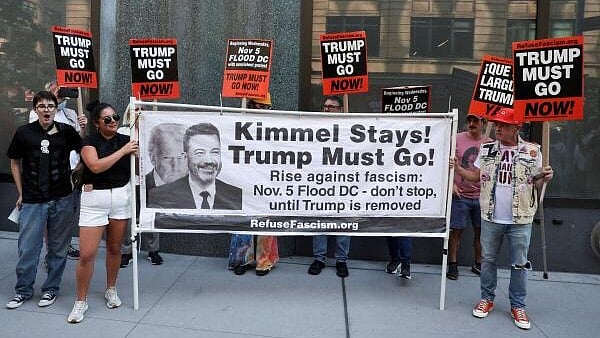 <div class="paragraphs"><p>People protest outside The Walt Disney Company’s Headquarters, a day after Walt Disney-owned ABC said it was pulling "Jimmy Kimmel Live!" off the air due to threats by the head of the top U.S. communications regulator.</p></div>