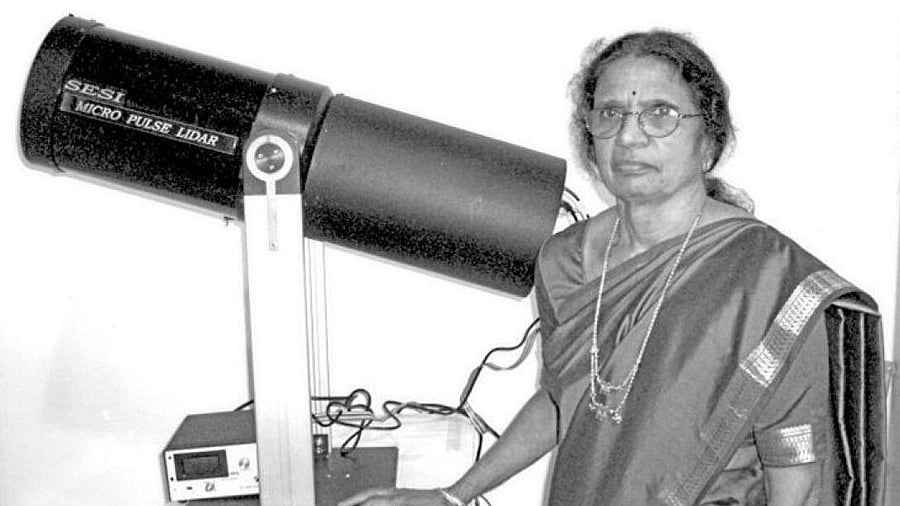 <div class="paragraphs"><p>Ranganayakamma with a micro pulse light detection and ranging sensor.</p></div>