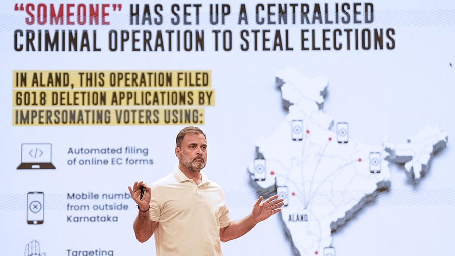 <div class="paragraphs"><p>Leader of the Opposition in the Lok Sabha Rahul Gandhi addressing a press conference in New Delhi on Thursday.<br></p></div>