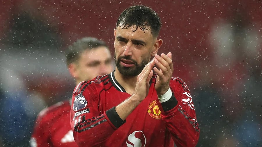 <div class="paragraphs"><p>Bruno Fernandes celebrates his goal.</p></div>