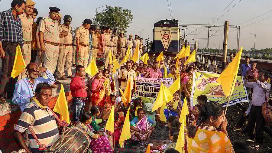 <div class="paragraphs"><p>File photo:&nbsp;Members of Kurmi community block railway tracks.</p></div>