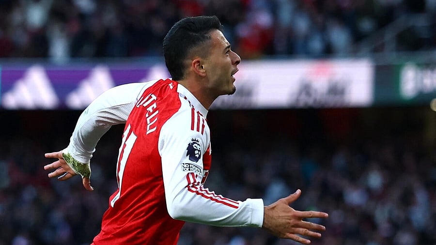 <div class="paragraphs"><p>Arsenal's Gabriel Martinelli celebrates after scoring the equaliser against Man City.</p></div>