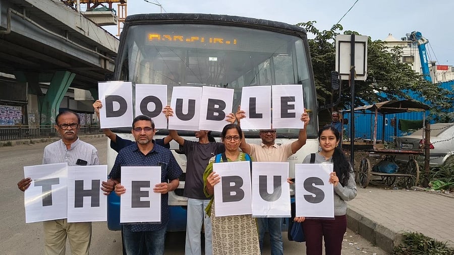<div class="paragraphs"><p>The ‘Double the Bus’ campaign was held on World Car Free Day on Monday. PHOTO: </p></div>