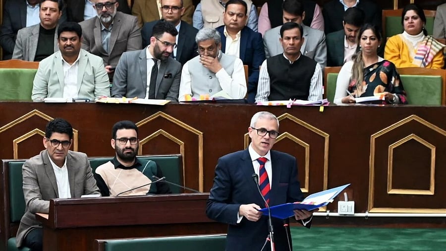 <div class="paragraphs"><p>Jammu and Kashmir Chief Minister Omar Abdullah speaking during the budget session of the Legislative Assembly, in Jammu.</p></div>