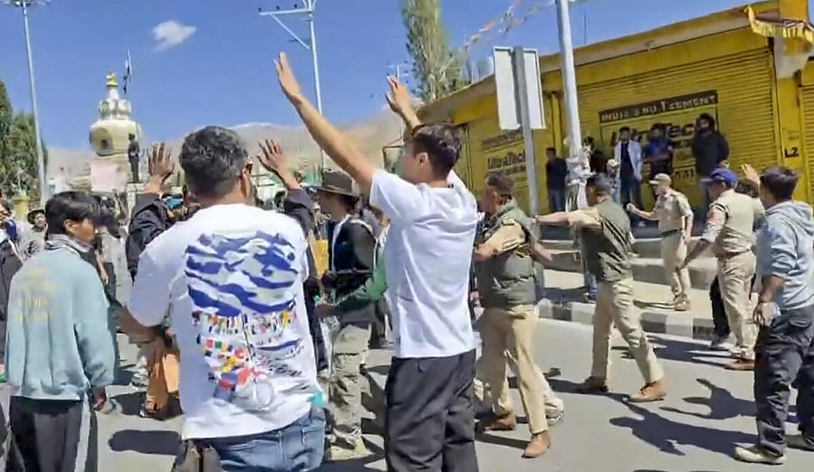 <div class="paragraphs"><p>People gather during a demonstration demanding statehood for Ladakh and its inclusion under the Sixth Schedule, in Leh, Ladakh.</p></div>
