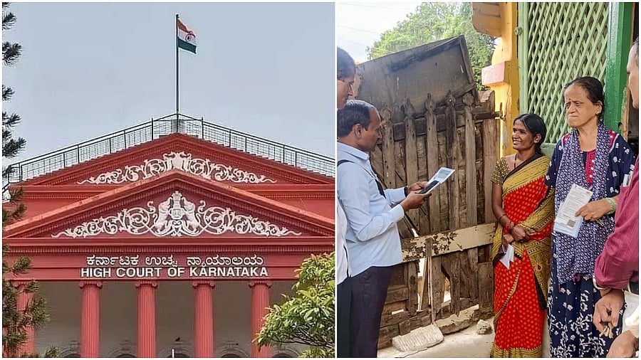 <div class="paragraphs"><p>The Karnataka High Court(L),&nbsp; Officials interact with a family during the social and educational survey in Hubballi.&nbsp;</p></div>