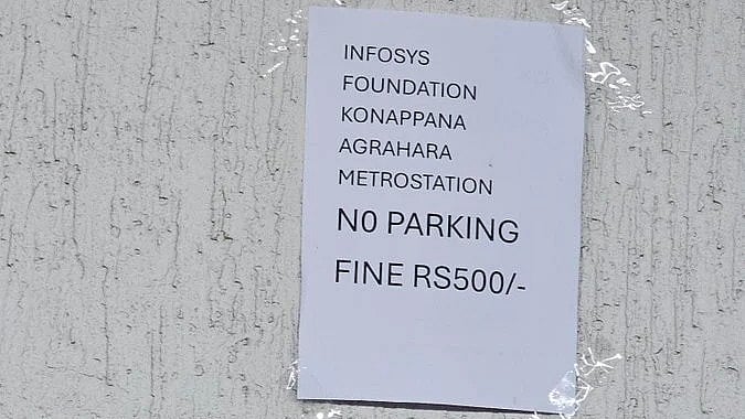 <div class="paragraphs"><p>A notice no-parking put up at&nbsp;Infosys Foundation Konappana Agrahara Metro Station in Bengaluru.</p></div>