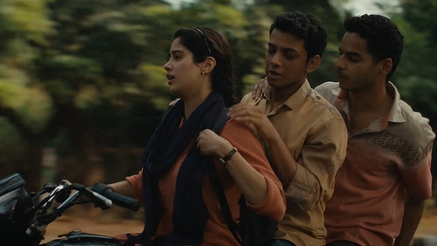 <div class="paragraphs"><p>Janhvi Kapoor, Vishal Jethwa and Ishan Khatter in a scene from the film.</p></div>