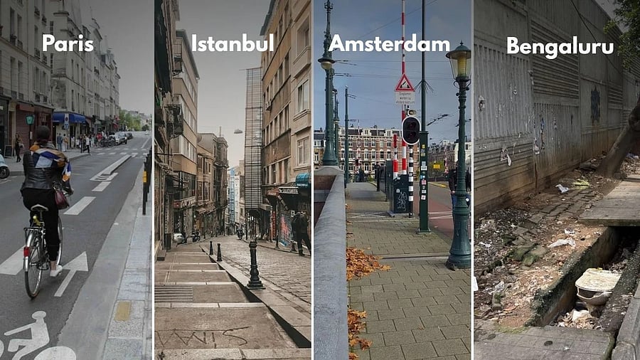 <div class="paragraphs"><p>The post on X comparing footpaths in Paris, Istanbul, Amsterdam, and Bengaluru</p></div>