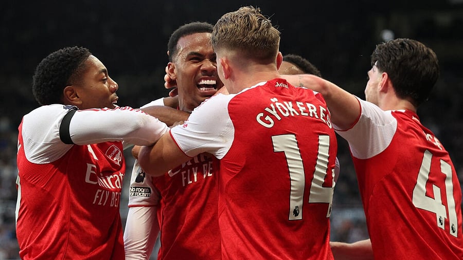 <div class="paragraphs"><p>Arsenal's Gabriel  celebrates with team-mates after netting  winner against Newcastle.&nbsp;</p></div>