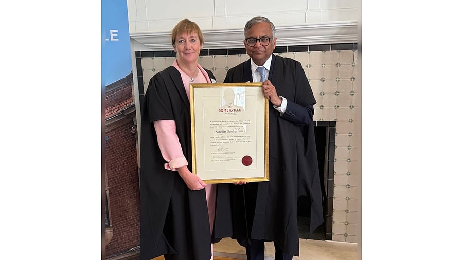 <div class="paragraphs"><p>Catherine Royle, Principal, Somerville College, University of Oxford and Natarajan Chandrasekaran, Chairman, Tata Sons.</p></div>