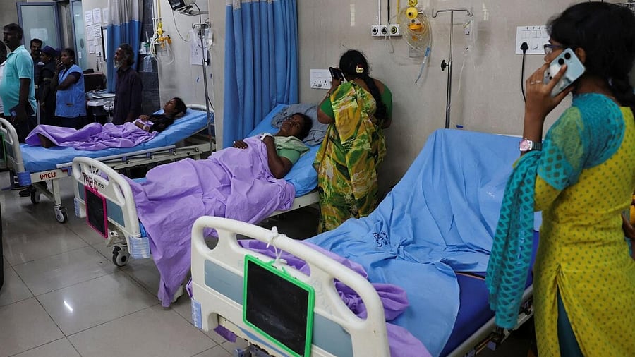 <div class="paragraphs"><p>Injured people receive treatment at the Karur Government Medical College hospital, following a stampede incident at an election campaign rally held by Tamilaga Vettri Kazhagam party, in Karur district of Tamil Nadu.</p></div>