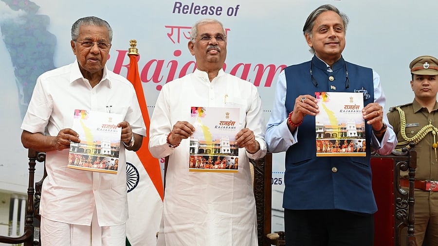 <div class="paragraphs"><p>Kerala Chief Minister Shri Pinarayi Vijayan released ‘Rajahams’ along with Shashi Tharoor and&nbsp;Governor Shri Rajendra Vishwanath Arlekar at Raj Bhavan.</p></div>