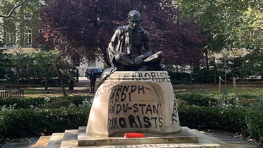 <div class="paragraphs"><p>Mahatma Gandhi’s statue at Tavistock Square in London was vandalised on Monday.&nbsp;</p></div>