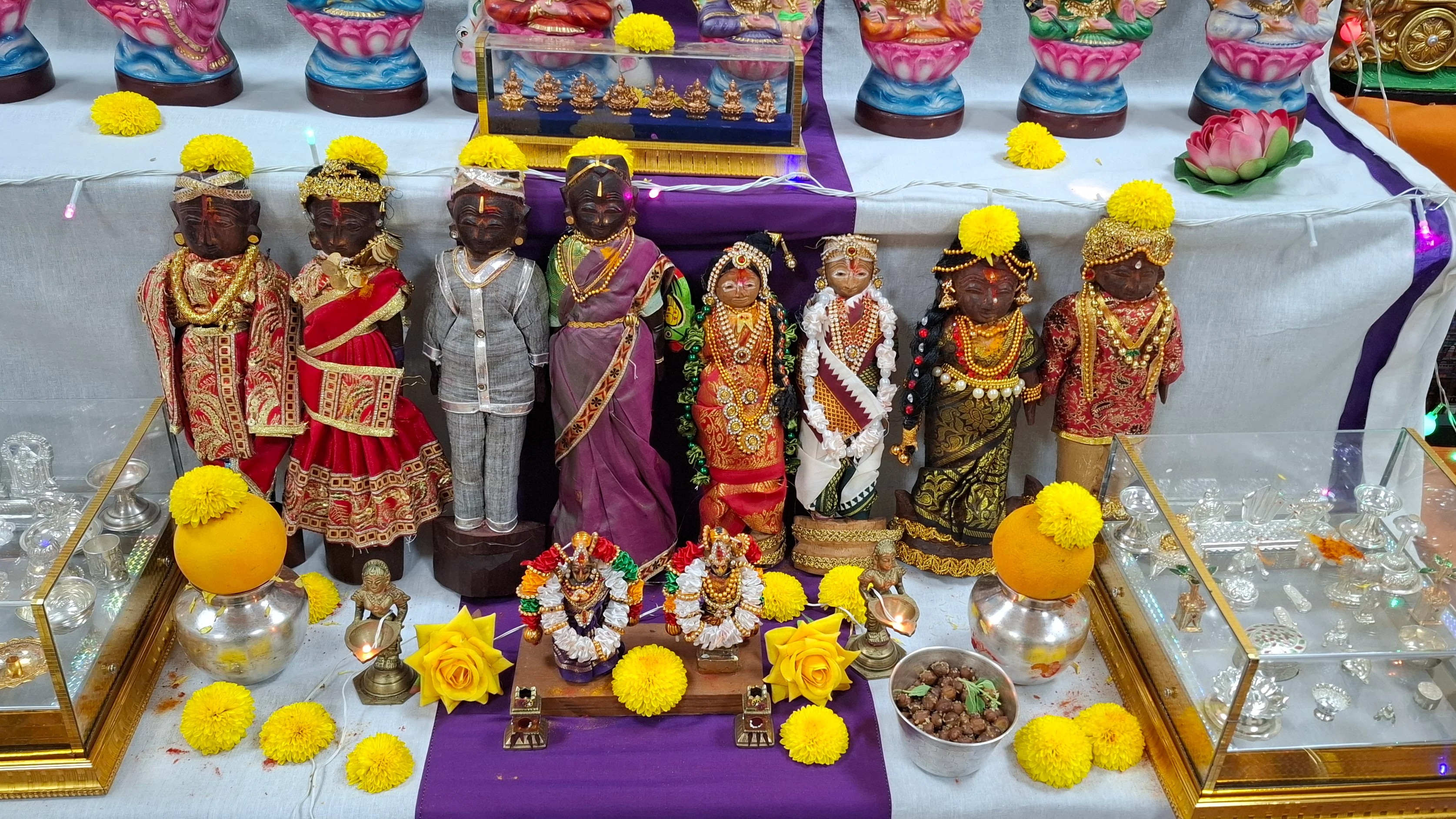 Padma Udayakumar’s display includes four pairs of ‘pattada gombe’, which includes one passed down by her grandmother.