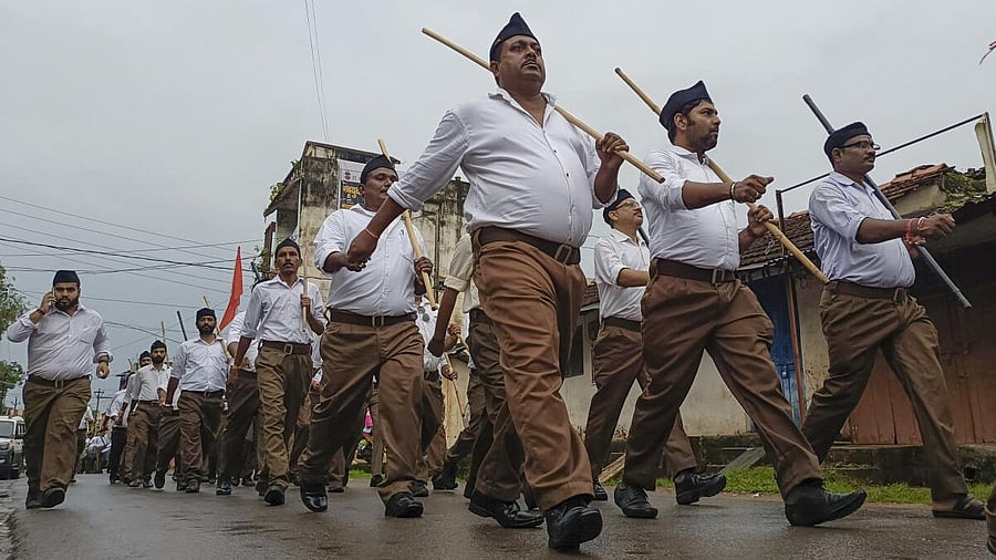 <div class="paragraphs"><p>Volunteers of the Rashtriya Swayamsevak Sangh taking part in a march at Jagdalpur in Bastar district of Chhattisgarh.</p></div>