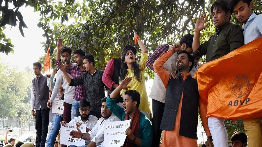 <div class="paragraphs"><p>An ABVP protests at JNU.</p></div>