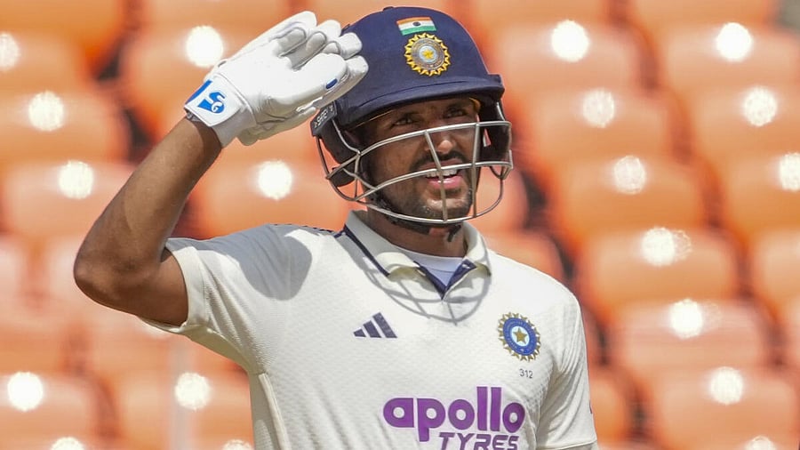 <div class="paragraphs"><p>Dhruv Jurel celebrates after completing his half-century.&nbsp;</p></div>