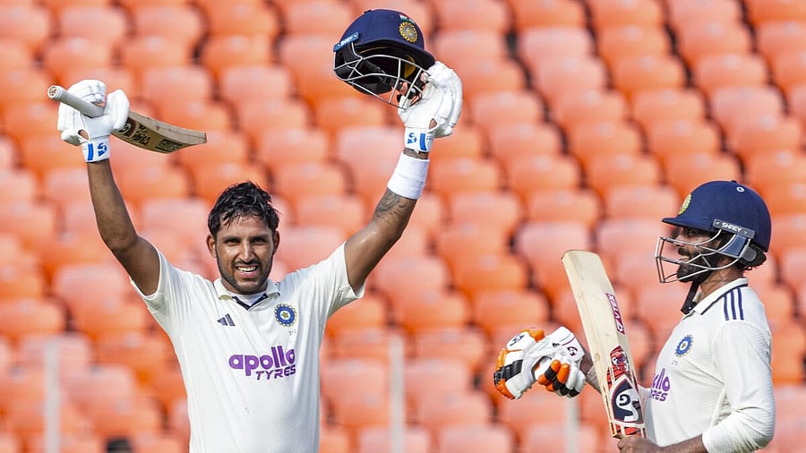 <div class="paragraphs"><p>Dhruv Jurel (left) celebrates his century and Ravindra Jadeja cheers on.</p></div>