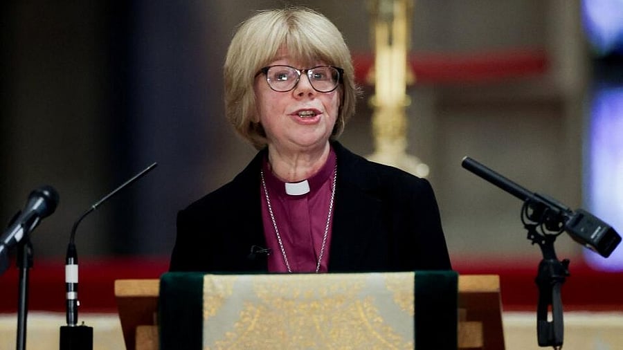 <div class="paragraphs"><p>Archbishop of Canterbury-designate Sarah Mullally delivers an address inside Canterbury Cathedral, in Canterbury, Britain, October 3, 2025.</p></div>