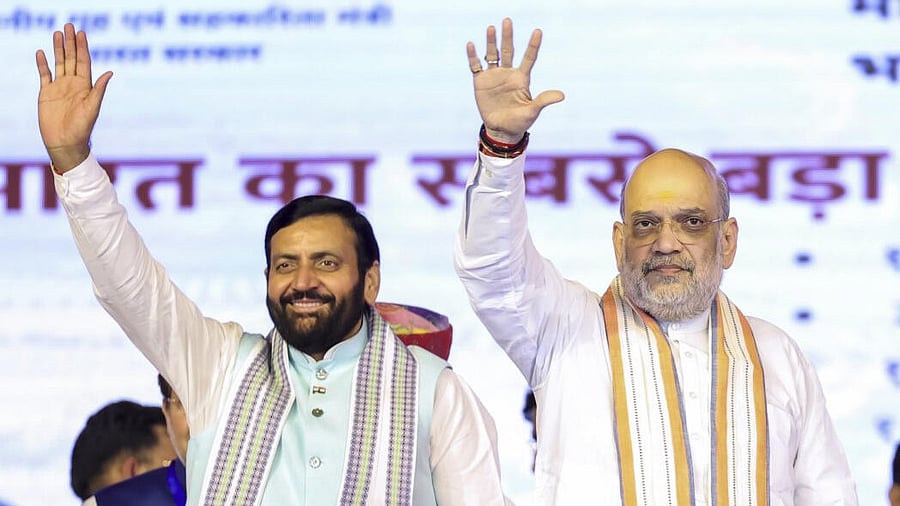 <div class="paragraphs"><p>Union Home Minister Amit Shah with Haryana Chief Minister Nayab Singh Saini.</p></div>