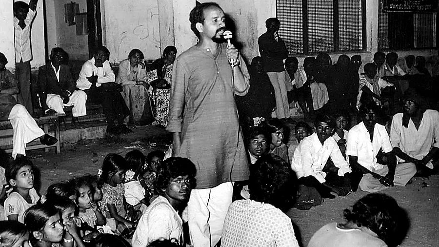 Prasanna, one of the founding members of Samudaya talking at the first Jaatha in Madikeri. PICS: SAMUDAYA