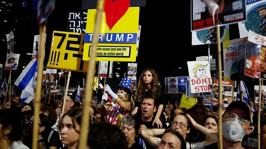 <div class="paragraphs"><p>Demonstrators rally ahead of the two-year anniversary of the deadly October 7, 2023 attack on Israel by Hamas, and to demand the immediate release of all hostages and the end of war in Gaza, in Tel Aviv, Israel.</p></div>