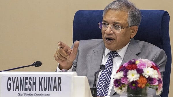 <div class="paragraphs"><p>Chief Election Commissioner Gyanesh Kumar during a press conference regarding the 2025 Bihar Assembly elections, in New Delhi, Monday, Oct. 6, 2025. Voting for the elections will be held in two phases on November 6 and 11, and counting of votes will take place on November 14.</p></div>