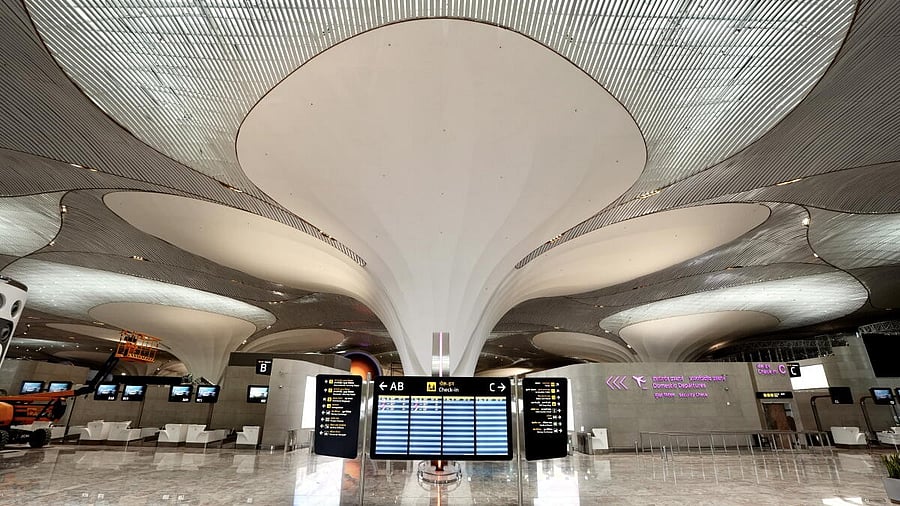 <div class="paragraphs"><p>Interiors of the newly-constructed Navi Mumbai International Airport (NMIA) ahead of the inauguration of its first phase, in Navi Mumbai, Maharashtra.</p></div>