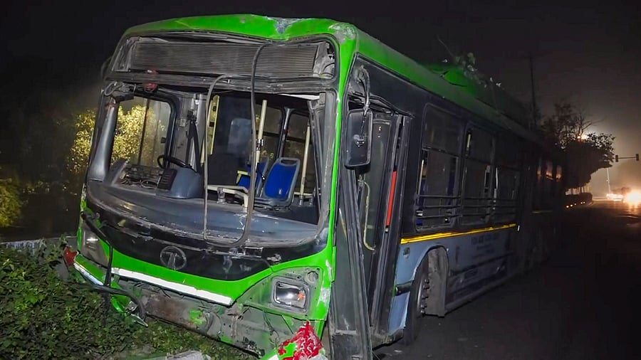 <div class="paragraphs"><p>An image showing wreckage of the Delhi Transport Corporation (DTC) bus</p></div>