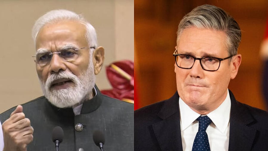 <div class="paragraphs"><p>Prime Minister Narendra Modi (L) and British PM Keir Starmer.</p></div>