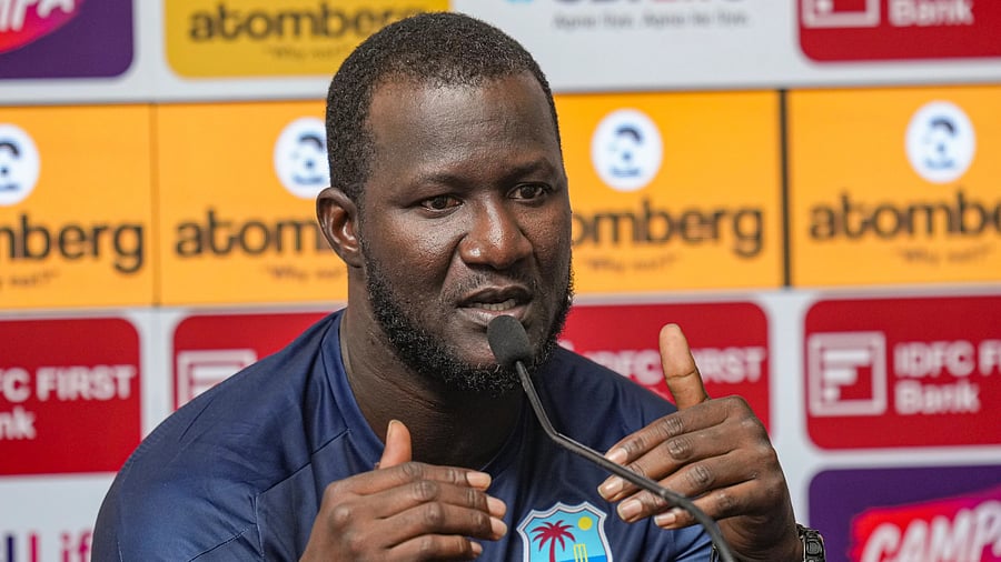 <div class="paragraphs"><p>West Indies’ coach Daren Sammy addresses a press conference, </p></div>
