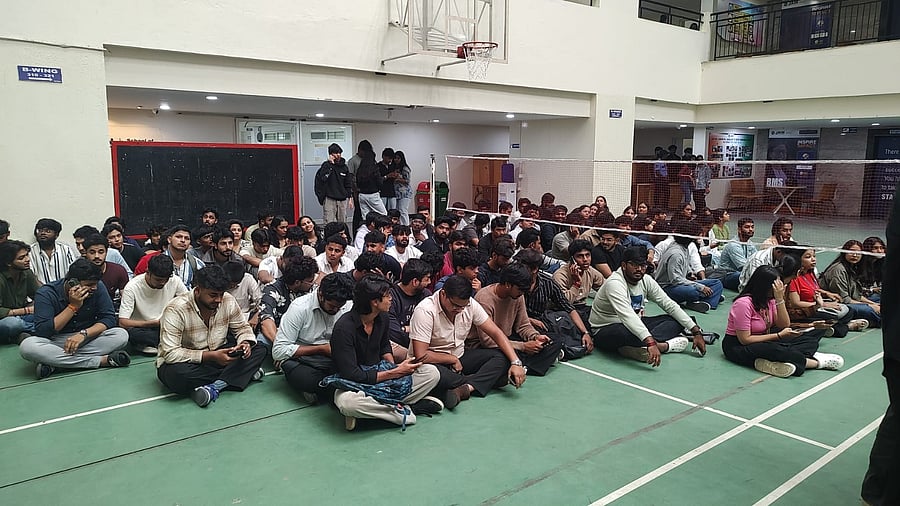 <div class="paragraphs"><p>Students protest at a well-known private college in Bengaluru on Thursday. </p></div>