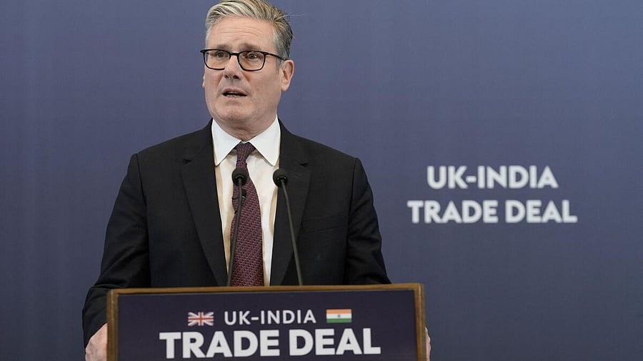 <div class="paragraphs"><p>British Prime Minister Keir Starmer speaks to the media during a press conference at One Lodha Place, in Mumbai, India, October 9, 2025.&nbsp;</p></div>