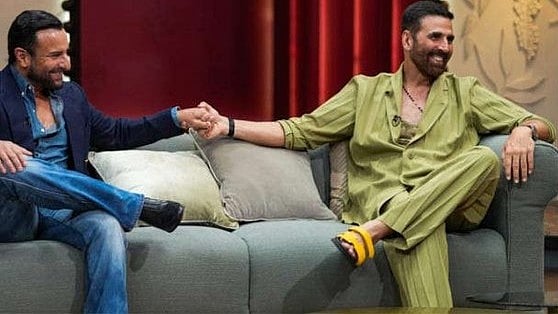 <div class="paragraphs"><p>Saif Ali Khan and Akshay Kumar on the chat show&nbsp;<em>Two Much with Kajol and Twinkle Khanna.</em></p></div>