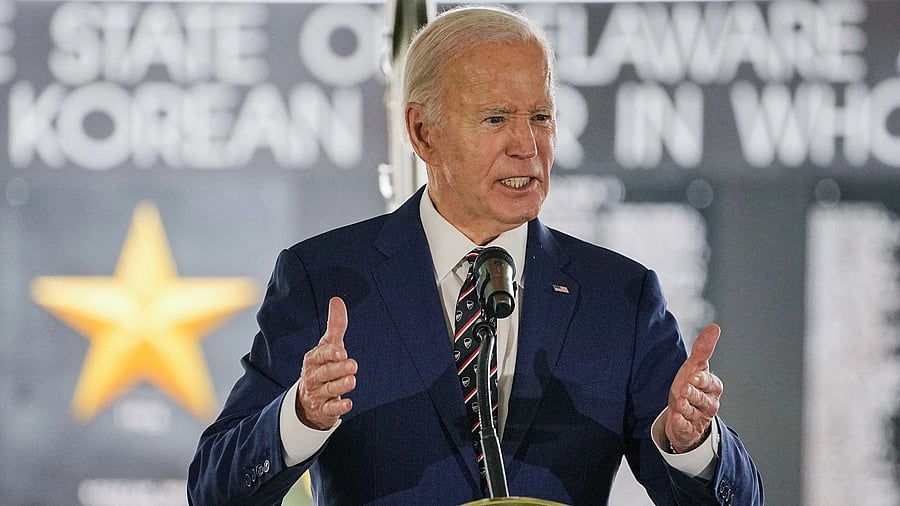 <div class="paragraphs"><p>Former US President Joe Biden speaks during a ceremony.</p></div>