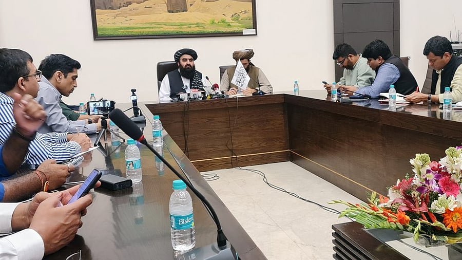 <div class="paragraphs"><p>Afghan Foreign Minister Amir Khan Muttaqi held a press conference on Friday</p></div>